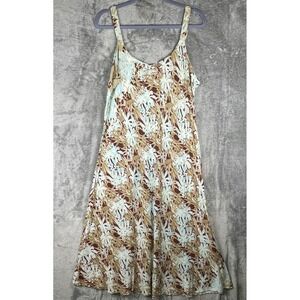 Rainbow Jo Dress Womens XL Tan Blue Floral Rayon Hawaiian Bali Boho Beach Resort